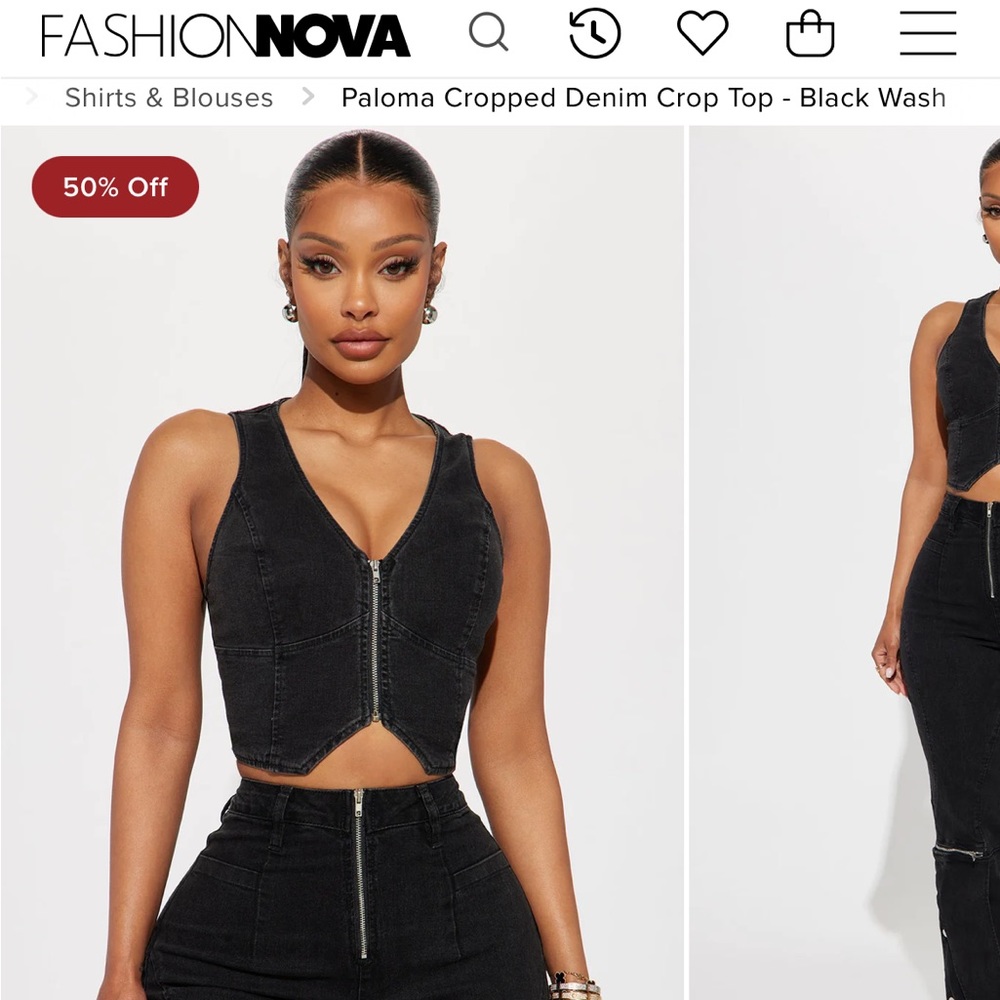 Fashion Nova Paloma Cropped Denim Crop Top - Black Wash